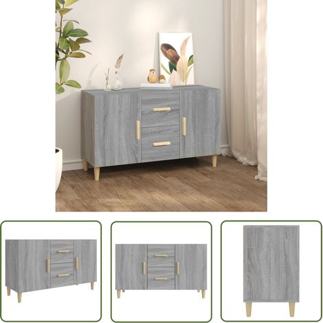 The Living Store Buffet sonoma gris 100x36x60 cm bois d'ingénierie - Buffet - Meuble De Rangement - Commode - Mobilier - Décoration Intérieure (1/5)