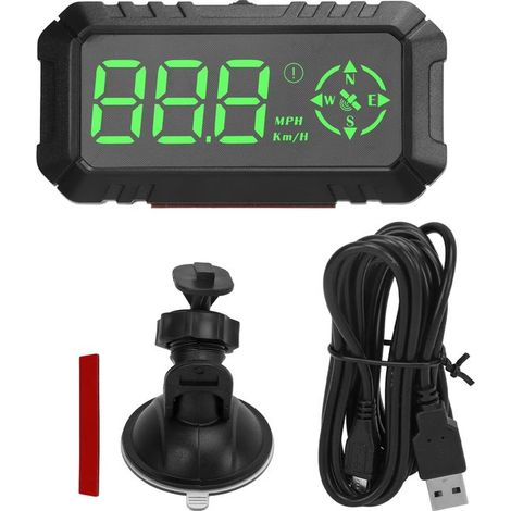Affichage tête haute (HUD) de 3 pouces pour la voiture, compteur de vitesse GPS, boussole, avertisseur de survitesse (mph), avertisseur de fatigue, compteur kilométrique partiel (1/5)