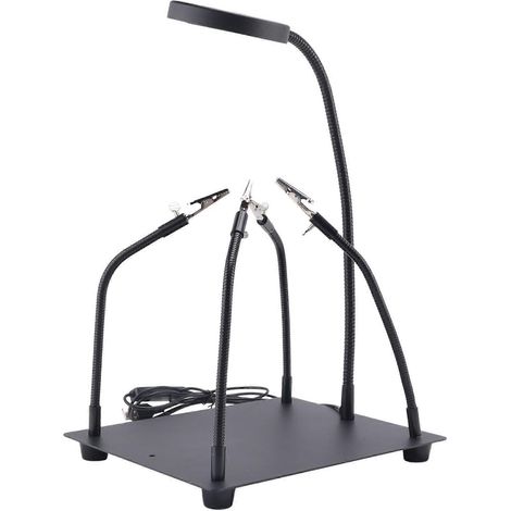 Support de soudage pour circuits imprimés avec 3 lampes loupe LED et station de soudage à 4 bras flexibles, compatible avec la réparation de soudure électronique et le soudage de bijoux. (1/5)