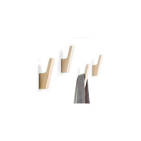 TAISHENGDA Lot de 4 Crochets Muraux en Bois de Pin – Design en L, pour Manteaux, Sacs et Chapeaux (1/5)