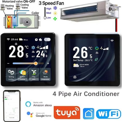 Termostato Smart WiFi Beca BAC-2005ELW per Fan Coil a 4 Tubi Controllo Valvola ON/OFF e Ventola a 3 Velocità  Bianco
