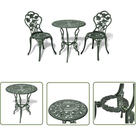 The Living Store Ensemble de bistro 3 pcs Aluminium coulé Vert - Ensemble De Bistro - Salon De Jardin - Meubles De Jardin - Table Ronde - Chaises De Jardin (1/5)