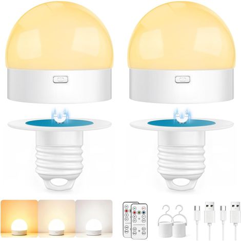 Ampoule LED Rechargeable Avec Télécommande, LED E27 à Intensité Variable,Avec Minuterie, 3 Températures de Couleur, Culot Magnétique, Usage Domestique, Lampe de Secours Avec Crochet, lot de 2 (1/5)