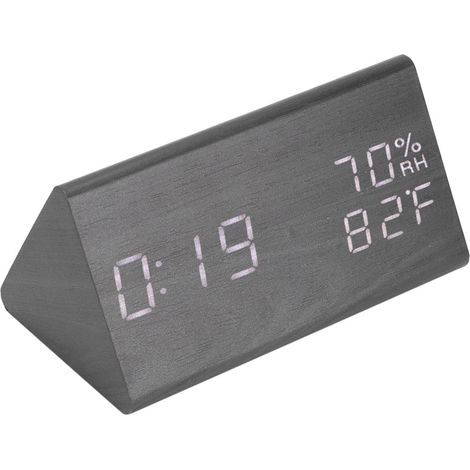 Digitaler Wecker aus Holz mit LED-Beleuchtung, Thermometer, einstellbarer Beleuchtung, Zeit- und Temperaturanzeige (1/5)