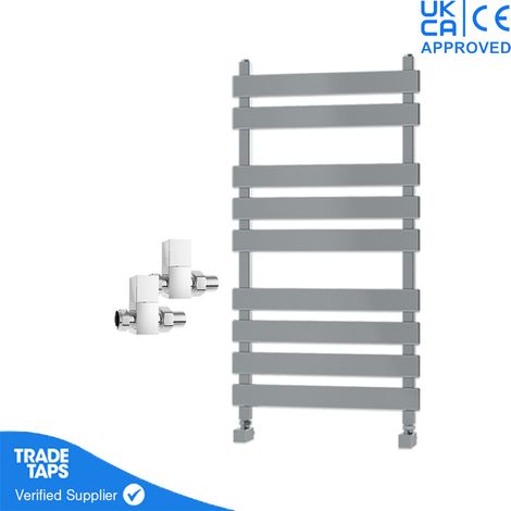 Marvella Chrome Flat Panel Towel Rail - 950 x 500mm - Straight Manual Square Valve Pair (1/3)