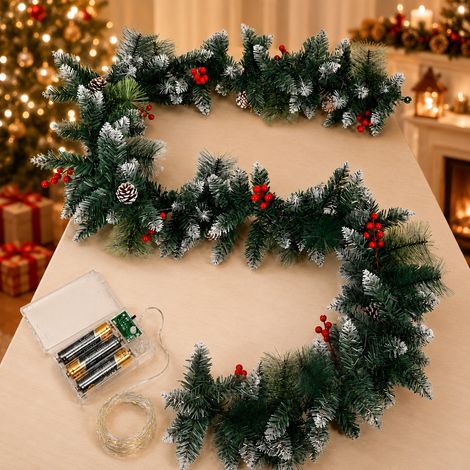 TolleTour Ghirlanda natalizia artificiale, 2.7 m, 50 LED bianco caldo, con palline, fiocchi di neve e nastri, alimentazione USB, a batterie - Decorazione nat... (1/5)