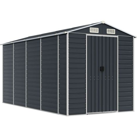 Cobertizo de jardín, cobertizo para cabaña, casa de almacenamiento, cobertizo para exteriores, cobertizo para herramientas, robusto, 191 x 385 x 198 cm, acero galvanizado antracita 020022186