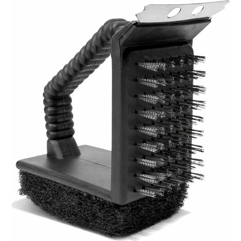Brosse de nettoyage pour barbecue - Un outil de nettoyage 3 en 1 durable pour les grilles de barbecue, comprenant des grattoirs en acier et une brosse métallique.-AquaForge (1/5)