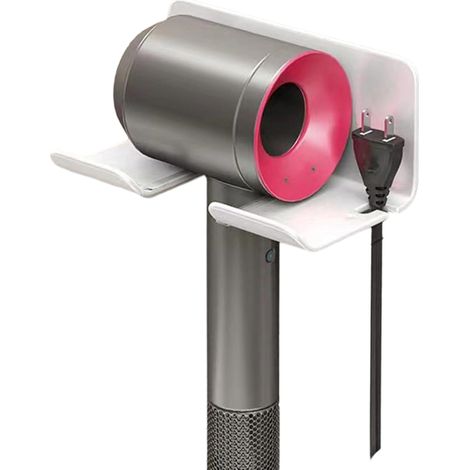 Supporto per asciugacapelli a parete senza foratura, adatto per il bagno, con gestione dei cavi, compatibile con la maggior parte degli asciugacapelli, colore grigio. (1/5)