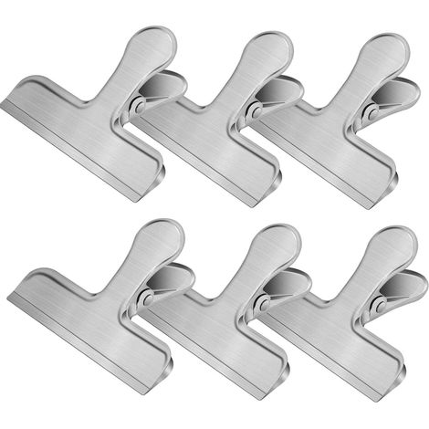 Confezione da 6 clip metalliche per sacchetti di alimenti, clip in acciaio inossidabile per snack e pane, clip resistenti per sacchetti di patatine per casa/cucina/ufficio, argento