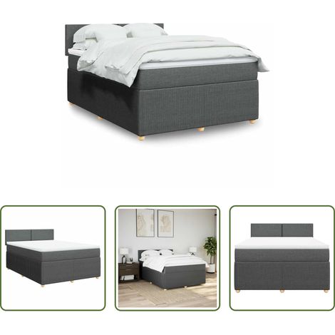vidaXL Surmatelas - Sommier à lattes de lit avec matelas Gris foncé 140x200cm Tissu (1/5)