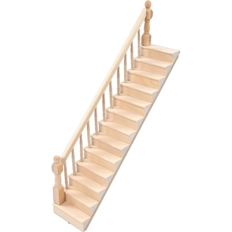Escaliers Miniatures pour Maison de poupée, 1:12 Escalier Miniature en Bois avec Rampe, modèle Droit, pour décoration de Maison de poupée et aménagement paysager(Droite) (1/5)
