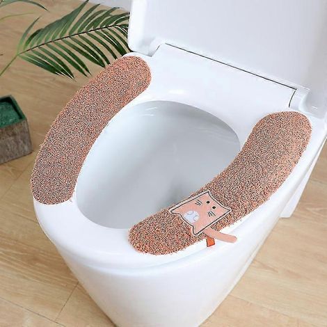 Housse de siège de toilette universelle Wabjtam en tissu non tissé doux à motifs de dessins animés, auto-adhésive, lavable et chauffante, 1 pièce (1/5)