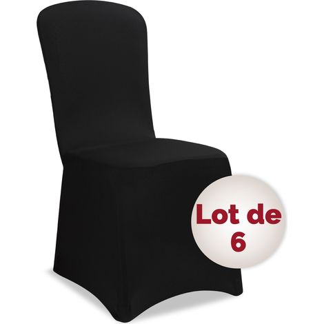 DETEX® 6x Housse de chaise tissu stretch OEKO-TEX® STANDARD 100 opaque infroissable amovible mariage fête réception   Noir