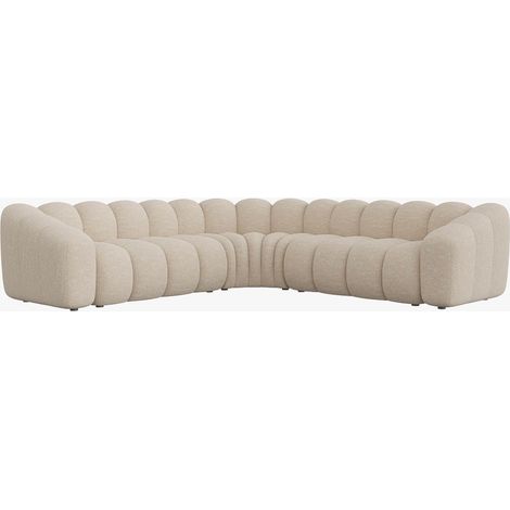 Mobilier Deco – Canapé d'angle réversible 5 places en tissu beige – Design moderne et élégant – Assise profonde et dossier moelleux – Adapté aux espaces spacieux (1/5)