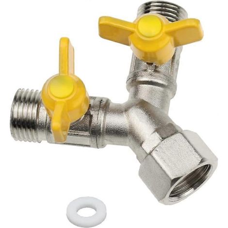 Robinet en Y 3 voies en laiton 1/2" avec vannes d'arrêt, répartiteur d'eau pour pommeau de douche, bras de douche, lave-linge et arrosoir de jardin. (1/5)