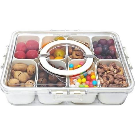Plateau de Service Divisé avec Couvercle - Boîte de Rangement Épices - 8 Compartiments - Blanc Crème (1/4)