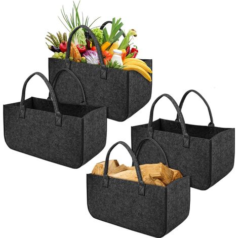 Lot de 4 Sacs en Pliable Grand Panier Shopper en Feutre pour Bois de Cheminée Sacs pour Bois Journaux, 50x25x25 cm (1/5)