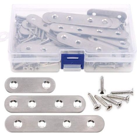 Lot de 35 supports droits plats en acier inoxydable de 3,7 cm, 5,7 cm, 9,7 cm, pour réparation de plaques de jonction et 80 vis, 115 pièces au total Argenté (1/5)