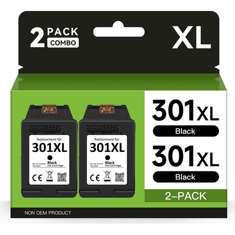 301XL Cartouche d'encre Noire, 301XL Compatible avec HP 301 Cartouches d'encre pour Envy 5530 4500 5532 4504 4507 DeskJet 1000 1050 2540 3050 OfficeJet 2620 2622 4630 4632 (2 Noir) (1/5)