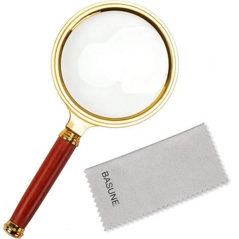 Loupe de poche10X, loupe de lecture 10X avec manche en palissandre pour la lecture de livres et de journaux, l'observation des insectes et des loisirs, la science en classe (transparent, cadre en plas