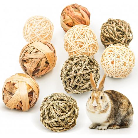 9 Pièces Jouets à Mâcher pour Petits Animaux,Balle en Rotin,Jeu D'activité Jouets,Boules d'herbe à Mâcher pour améliorer la santé Dentaire des Animaux de Compagnie pour Lapins Hamsters (1/5)