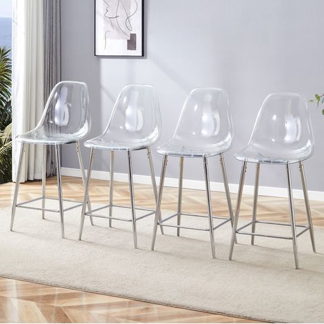 MEUBLIV Tabourets de bar transparents 43x38x101,6 cm argent – avec dossier (1/5)