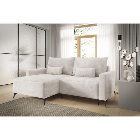 Ecksofa Schlafsofa Sofa SILVES in Stoff Poso Altweiß Ottomane Links