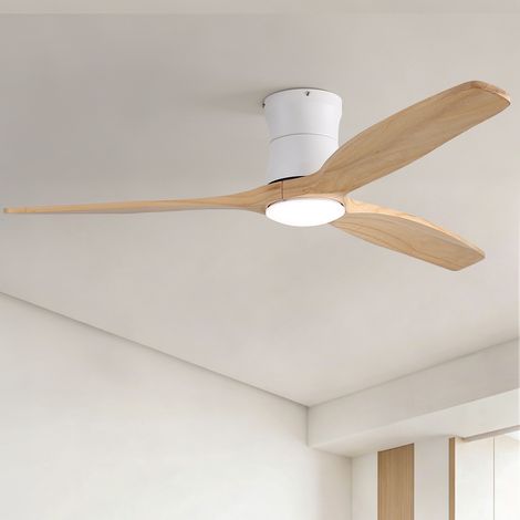 Ventilatore da soffitto 132 cm con luce e telecomando, lampada-ventilatore silenziosa per camera da letto e soggiorno, 3 pale in legno massello, bianco (1/5)