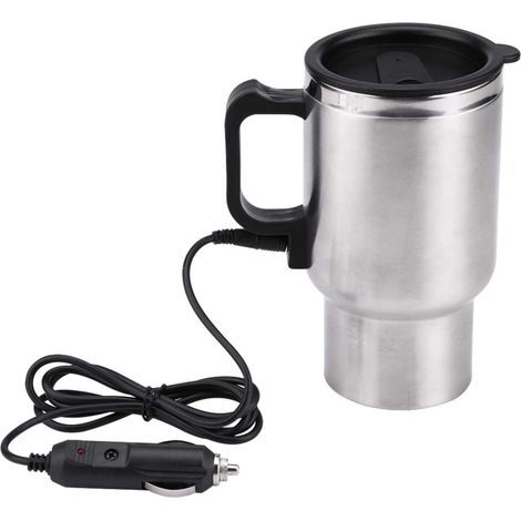 12v 450ml Auto Verwarming Kop Elektrische Slimme Verwarmde Koffiekop, Reismokken Drinken Waterkoker Fles Snel Kokend Water Verwarming (zwart en Zilver)