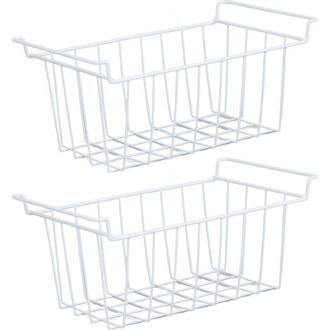 2 paniers de rangement en fil métallique pour réfrigérateur et congélateur, grande capacité, organiseurs avec poignées, 48,5x24,5x20 cm, pour placard et cuisine (1/5)