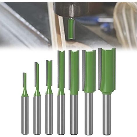 7Pcs Fraise droite à queue de 6 mm, , Fraise Droite Defonceuse, pour Bois Carbure de TungstèNe Outil de Travail Du Bois, Routeur Droite à Simple Duble Flûte à Bois (1/5)