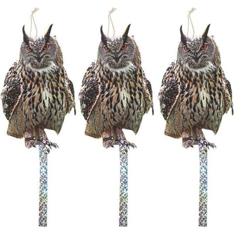 Juego de 3 repelentes reflectantes para palomas y pájaros con campanilla de búho.
