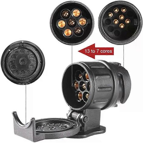 Adaptateur de prise remorque 13 broches vers 7 broches, mini convertisseur robuste pour caravane, prise de remorquage 12 V pour camion, caravane ou remorque de tourisme (1/4)