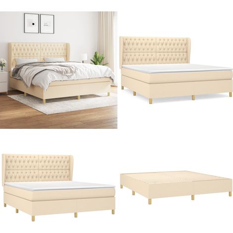Boxspringbett mit Matratze Creme 180x200 cm Stoff - Boxspringbett - Doppelbett - Cremefarbenes Bett - Bettrahmen - Lattenrost - Home & Living (1/5)
