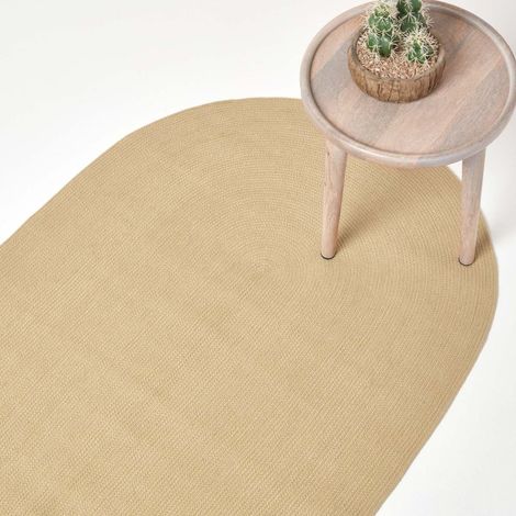 HOMESCAPES Handgewebter geflochtener Teppich in Beige, 60 x 90 cm