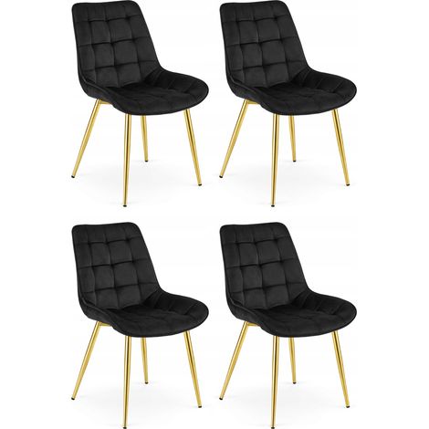 Chaise - leobert - bera - velours noirpieds dores - 54 x 60 x 88 cm - lot de 4 211770210