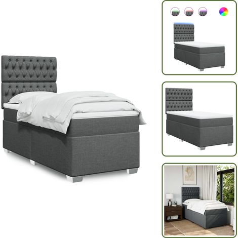 The Living Store Sommier à lattes de lit avec matelas Gris foncé 90x200 cm Tissu - Lit Plateforme - Lit Double - Lit Design - Matelas À Ressorts Ensachés - Éclairage Led