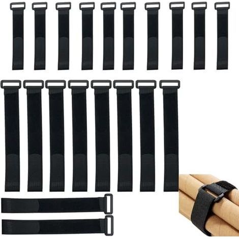 Sangles élastiques 20 pièces 2 tailles 20/30 cm, attaches réutilisables antidérapantes pour câbles, tuyaux, sport, maison et bureau, noires - (1/5)