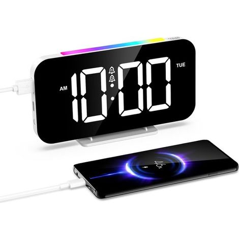 Reloj despertador LED inteligente con pantalla grande, iluminación ambiental RGB y alimentación de emergencia. (1/5)