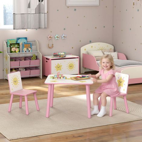 Ensemble de chambre d'enfant avec table et 2 chaises pour les 3-8 ans, motif étoiles. Rose.