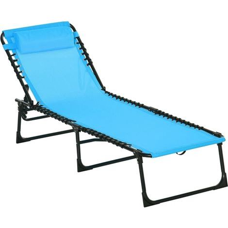 Transat pliable en métal avec housse respirante, dimensions 189 x 58 x 30 cm, couleur bleu (1/5)