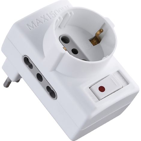 ADATTATORE TRIPLO CON PROTEZIONE SOVRACCARICO Spina 2P+T10A - art.70025  - ELECTRALINE