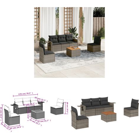 6-tlg. Garten-Sofagarnitur mit Kissen Grau Poly Rattan - Gartenmöbel - Outdoor Möbel - Rattan Gartenset - Lounge Set - Esszimmergarnitur - Home & Living (1/3)