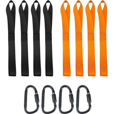 8 Boucles d’Arrimage 405x35 mm avec 4 Mousquetons à Vis, Sangles de Fixation Moto 1000 kg, Boucles de Sangle pour Moto, Voiture, Camping (1/5)