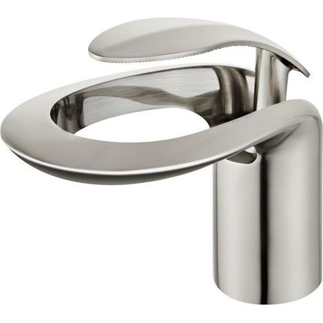 Robinets de salle de bain créatifs à un trou, robinet cascade rond creux pour lavabo de salle de bain, robinet de lavabo à poignée unique en nickel brossé comprenant deux tuyaux standard américains de (1/4)