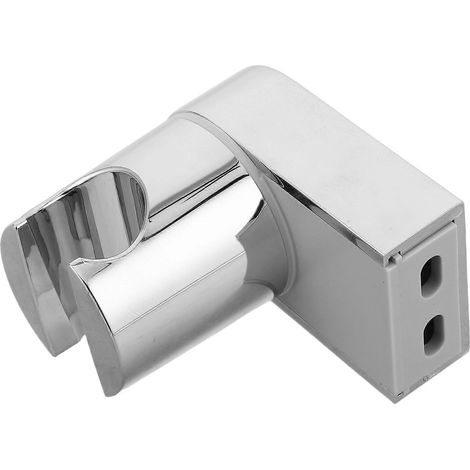 Support de douchette en métal argenté avec support réglable, adapté à une utilisation dans la salle de bain. (1/5)