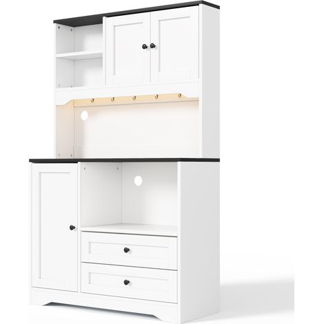 Credenza cucina alta 100x40x163 cm con LED, prese e USB, vano microonde e ripiani regolabili (1/5)