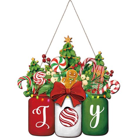 Plaques de Porte de Noël en Bois - Panneaux Décoratifs Créatifs - Décoration de Porte d'Entrée et Intérieure - Éléments d'Ambiance de Noël (1/5)