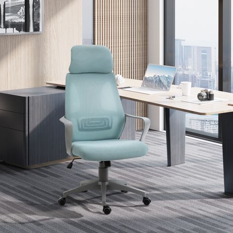 Silla de Escritorio Ajustable con Reposabrazos Reposacabezas y Función Basculante Carga 120 kg 64x55x116-126 cm Azul (1/5)